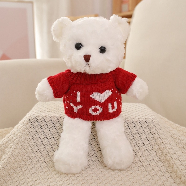 Gấu bông TRẮNG-áo ĐỎ I LOVE U kt 30cm.