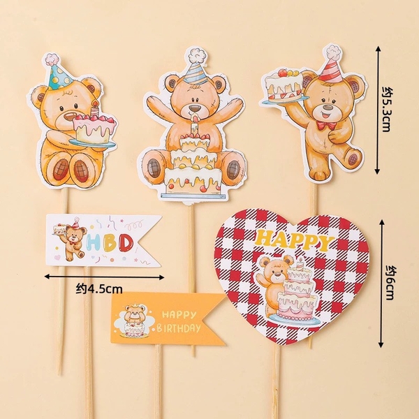 Combo 2 set giấy-gấu nâu và bánh sinh nhật.