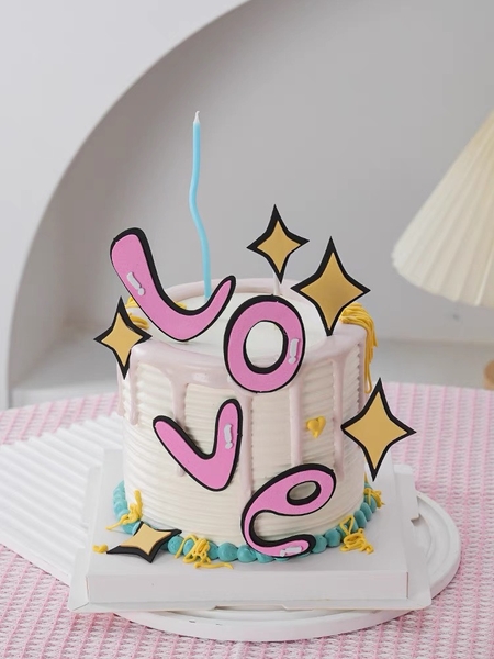 Set cắm xốp-Chữ LOVE hồng và ngôi sao vàng.