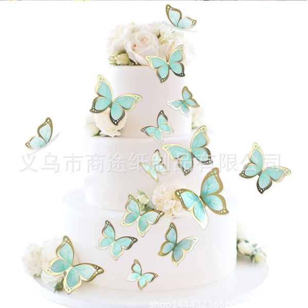 Set 5 bướm giấy ép nhũ đẹp - XANH NGỌC.