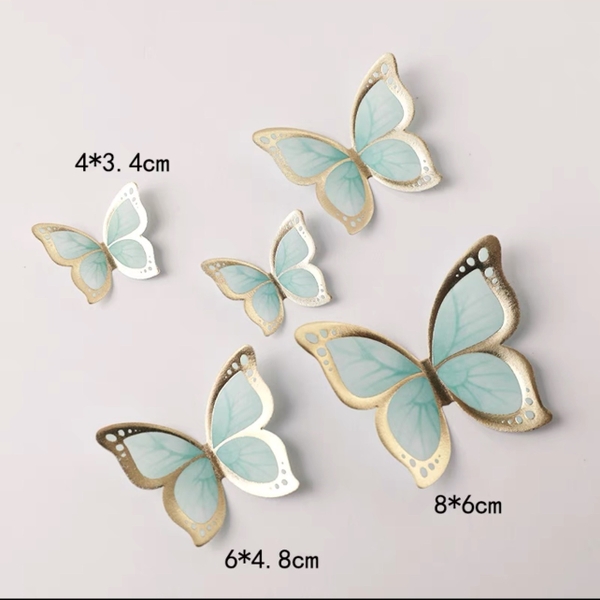 Set 5 bướm giấy ép nhũ đẹp - XANH NGỌC.