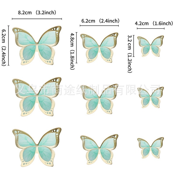 Set 5 bướm giấy ép nhũ đẹp - XANH NGỌC.