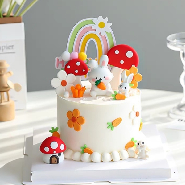 Set 5 cầu vồng gắn hoa và cục bông-XANH LÁ.