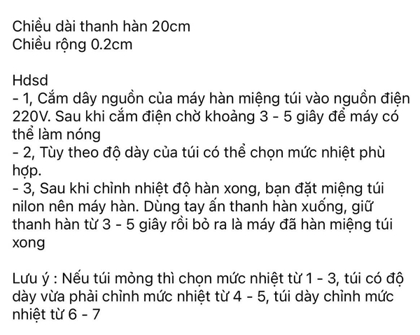 Máy dập hàn miệng túi điều chỉnh được nhiệt 260W (chiều dài thanh hàn 20cm x rộng 0.2cm).