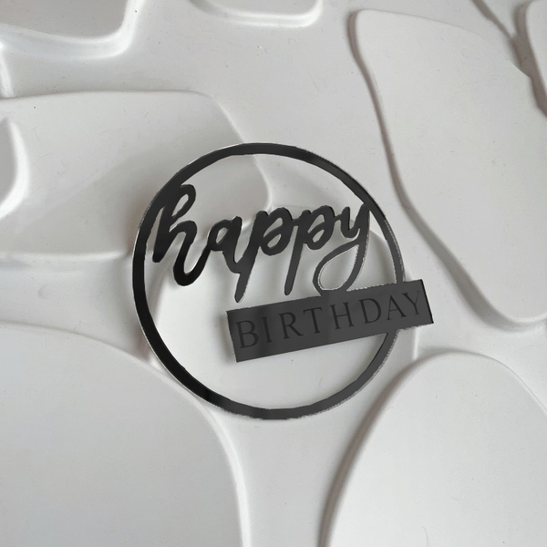Set 10 mica tròn chữ Birthday ngang in đậm -ĐEN.