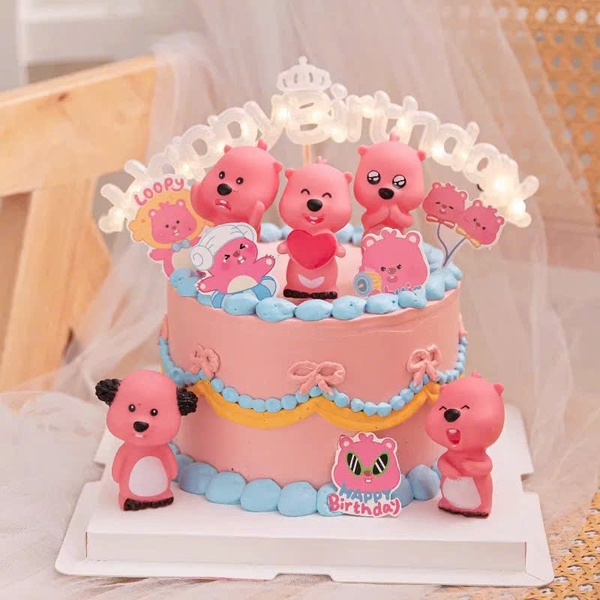 Bộ 6 tượng nhựa Loopy hồng.