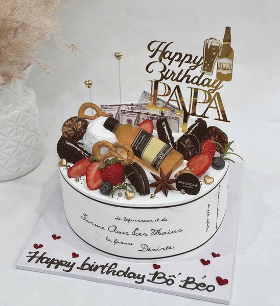 Set 10 mica HPBD PAPA gắn chai rượu-màu vàng.