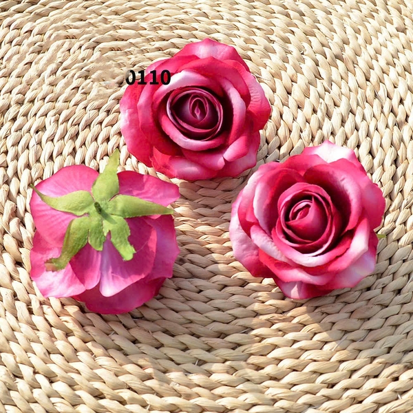 Hoa hồng đẹp (cánh cứng cáp) kt 10cm-TRẮNG PHA HỒNG ĐẬM.