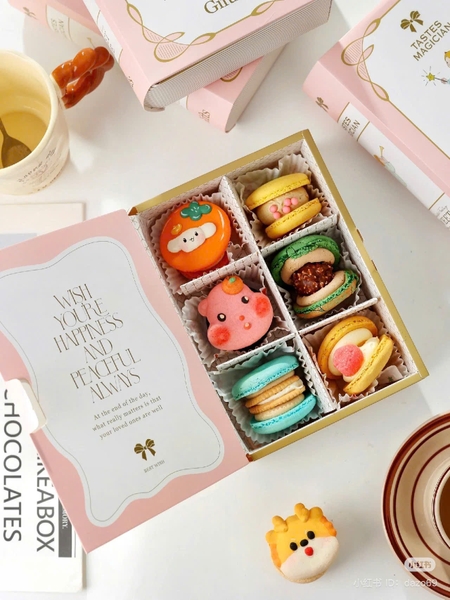 Set 10 hộp giấy hình quyển sách kt 20x13x6cm chia 6 ngăn (kt ngăn 6.5cmx6.5cm) -màu HỒNG.