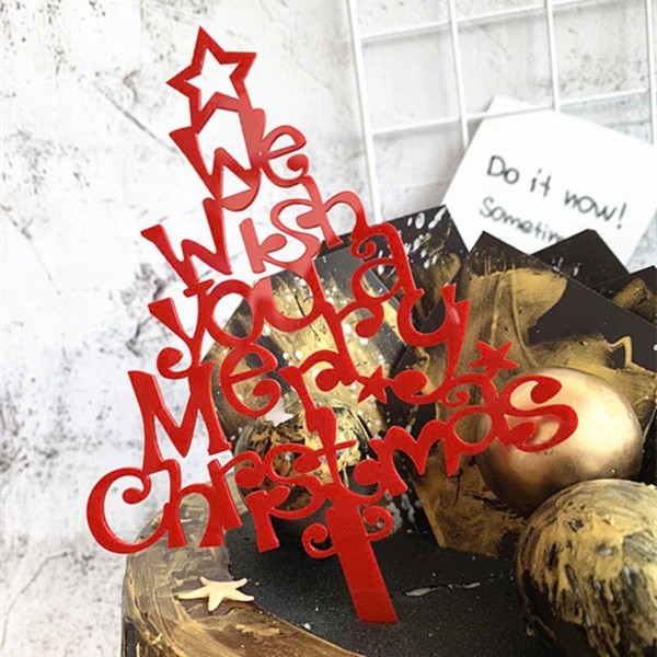 Set 10 mica cây thông noel (We Wish You A Merry Christmas)-ĐỎ.