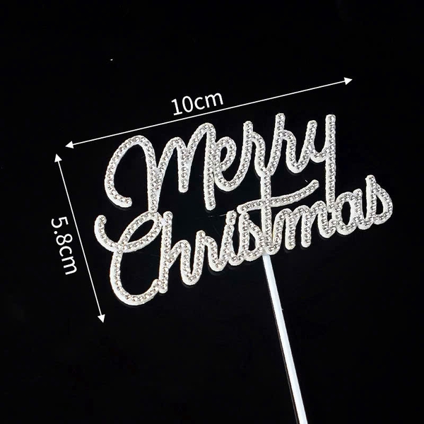 Set 5 cây cắm Merry christmast (chữ gắn hạt màu TRẮNG).