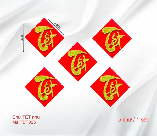Sét giấy TẾT-5 chữ TẾT vàng nền đỏ.