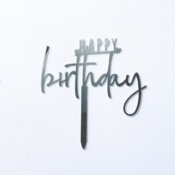 Set 10 mica HPBD chữ HAPPY in gạch chân nét mảnh-màu BẠC.