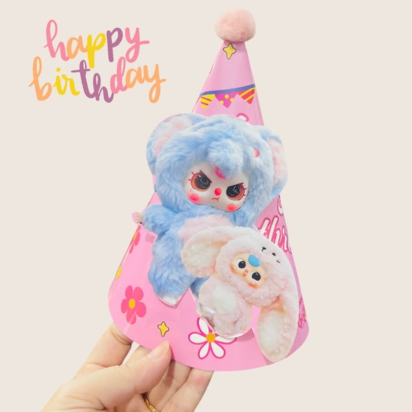 Set 10 mũ 3D cán bóng giấy đẹp kt dk 13cmx cao 20cm - 2 Babythree nền hồng.m03
