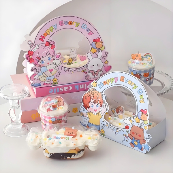 Set 5 hộp giấy quai xách kèm hộp nhựa hình kẹo -mẫu BÉ GÁI.