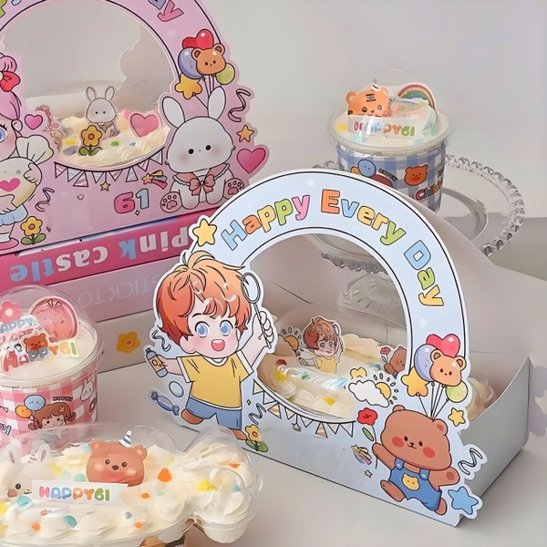 Set 5 hộp giấy quai xách kèm hộp nhựa hình kẹo -mẫu BÉ TRAI.