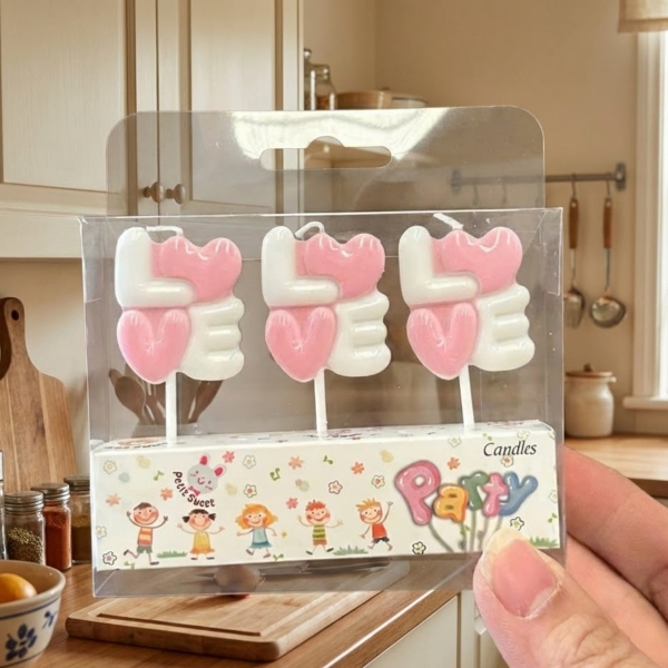 Vỉ 3 nến LOVE 2 tầng -MÀU TRẮNG MIX HỒNG.