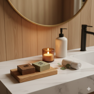 CÁCH TRANG TRÍ BÀN LAVABO & KỆ TẮM BẰNG XÀ PHÒNG, NẾN THƠM ĐẦY CẢM HỨNG