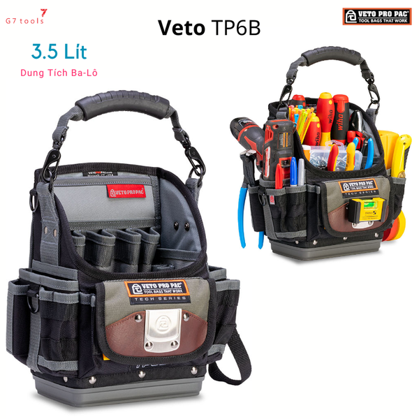 Borsa Lavoro Elettricisti Veto Pro Pac TP6B Borsa Attrezzi Vuota - Per Professionisti, Con Sistema V-SWAP&trade; Borsa Attrezzi Robusta Professionisti