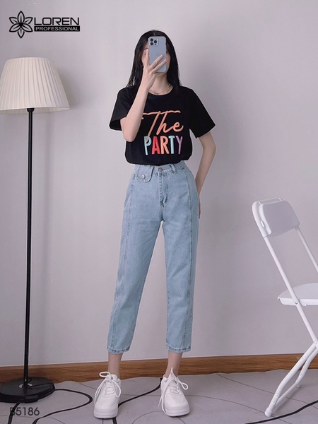 Quần jean baggy LOREN kẻ sọc xanh B5186