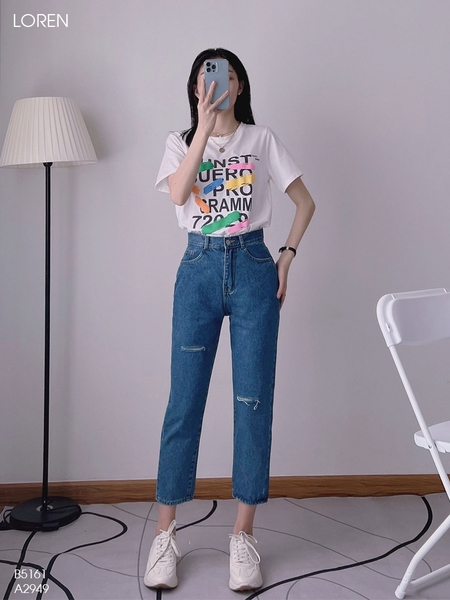 Quần jean baggy LOREN rách xanh B5161
