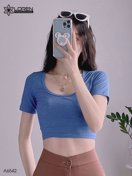 Áo croptop cổ vuông xanh A6542