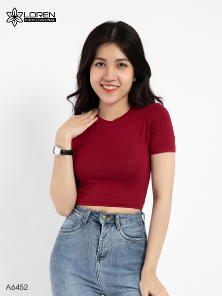 Áo croptop cổ tròn tay ngắn đỏ A6452