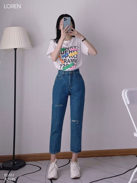 Quần jean baggy LOREN rách xanh B5161