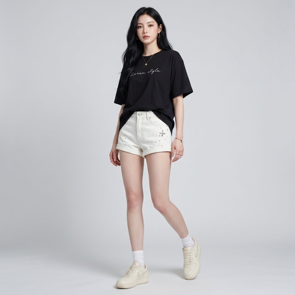 Áo thun nữ LOREN chữ Loren style đen A2742