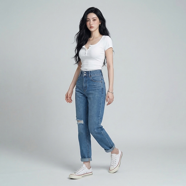 Quần jean baggy nữ LOREN 2 nút  B51106