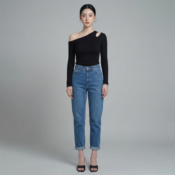 Quần jean baggy LOREN trơn tua xanh B5592