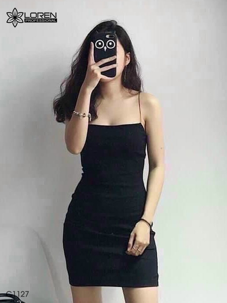 Đầm 2 dây ngắn đen C1127