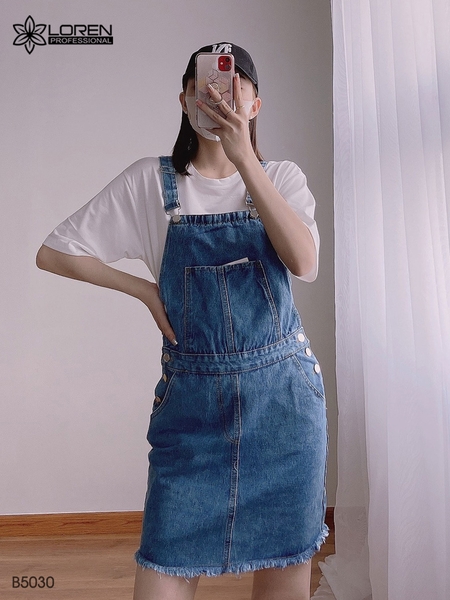 Váy yếm jean LOREN tua xanh B5030