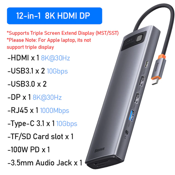 Bộ Hub mở rộng Baseus Metal Gleam StarJoy Series 12 in 1 hỗ trợ 8K30Hz ...
