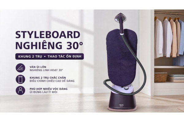 Bàn ủi hơi nước đứng Philips Series 3000 StyleBoard Nghiêng 2000W 2L STE3160/30
