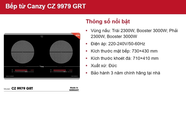 Bếp từ đôi Canzy Inverter CZ 9979 GRT Xuất xứ Đức