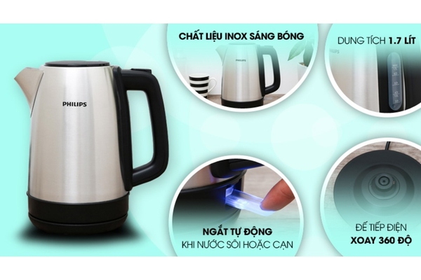 Bình đun siêu tốc Philips Ruột Inox SUS304 1.7 lít HD9350/90
