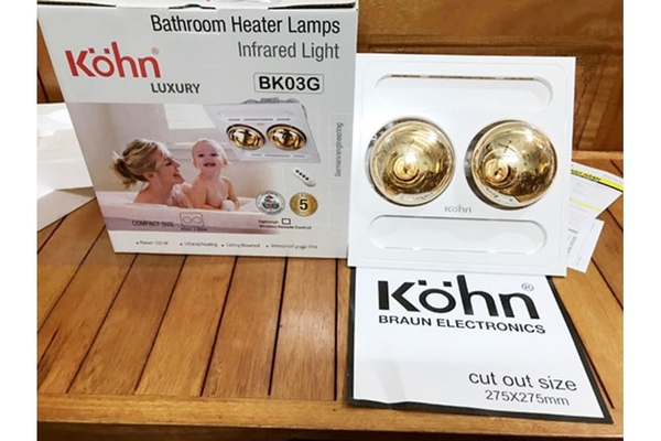 Đèn sưởi nhà tắm 2 bóng Braun Kohn âm trần điều khiển từ xa 550W BK03GR