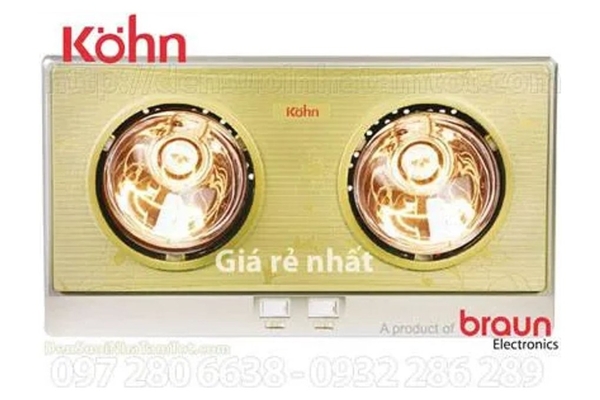 Đèn sưởi nhà tắm 2 bóng Braun Kohn treo tường 550W KN02G