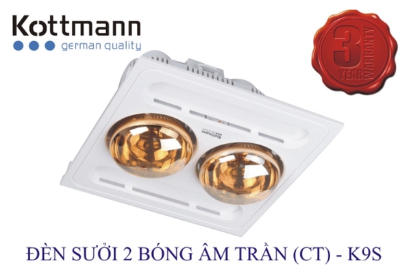 Đèn sưởi nhà tắm 2 bóng Kottmann âm trần 550W K9S