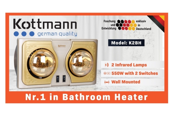 Đèn sưởi nhà tắm 2 bóng Kottmann treo tường 550W K2BH