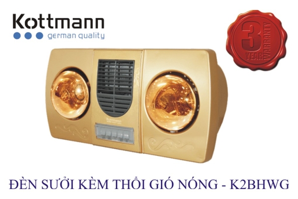 Đèn sưởi nhà tắm 2 bóng Kottmann treo tường kèm thổi gió nóng K2B-HW