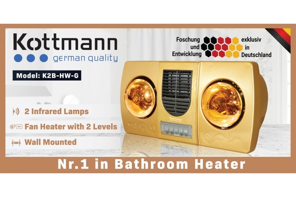 Đèn sưởi nhà tắm 2 bóng Kottmann treo tường kèm thổi gió nóng K2B-HW