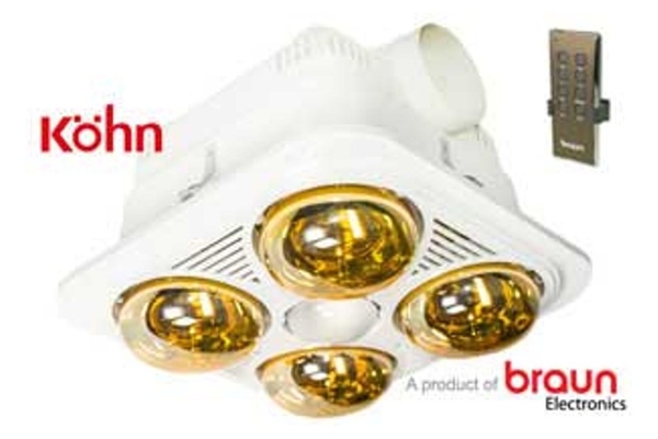Đèn sưởi nhà tắm 4 bóng Braun Kohn âm trần kèm thông gió điều khiển từ xa 1100W BU04GR