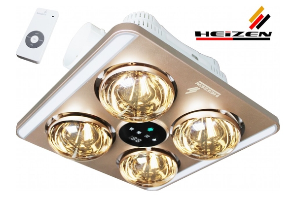 Đèn sưởi nhà tắm 4 bóng Heizen âm trần màn hình LED kèm thông gió điều khiển từ xa 1100W HE9