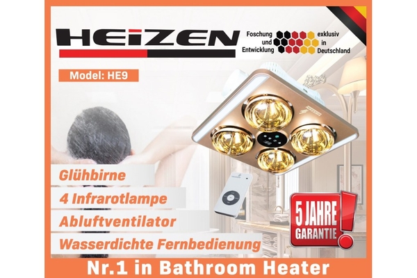 Đèn sưởi nhà tắm 4 bóng Heizen âm trần màn hình LED kèm thông gió điều khiển từ xa 1100W HE9