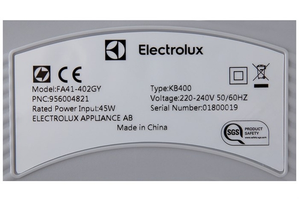 Máy lọc không khí Electrolux FA41-402GY cho phòng có diện tích 53m²