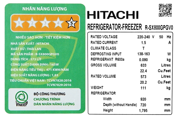 Tủ lạnh Hitachi SBS Inverter 573 lít R-SX800GPGV0 (GBK)