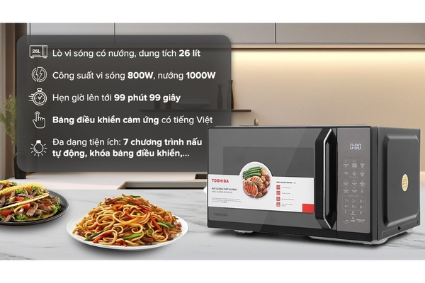 Lò vi sóng có nướng Toshiba MW3-EG26PE(BM)VN 26 lít Mặt Gương