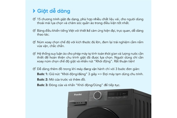Máy giặt Funiki Inverter 10.5 kg HWM F8105ADG Hàng Thái Lan
